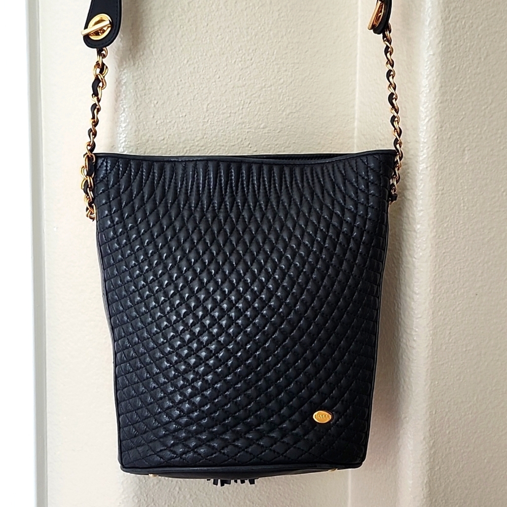 Authentic Vintage Preloved BALLY Black Bucket Quilted Tassel Shoulder Chain Bag